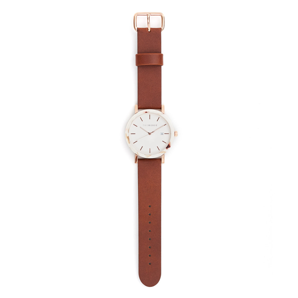 Limited Edition Resin Watch - White Nougat / Tan Leather