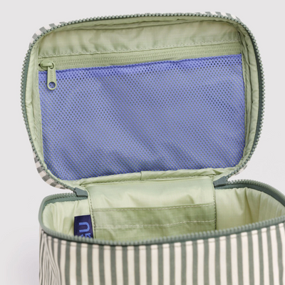 Large Cosmetic Case - Sage Stripe