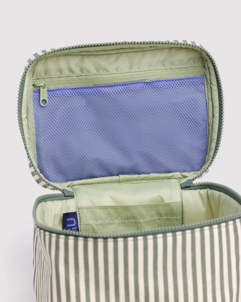 Large Cosmetic Case - Sage Stripe