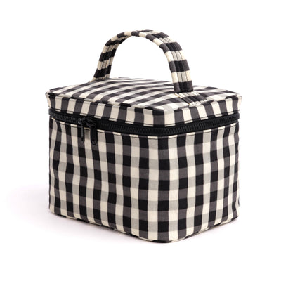 Large Cosmetic Case - Black & Cream Gingham