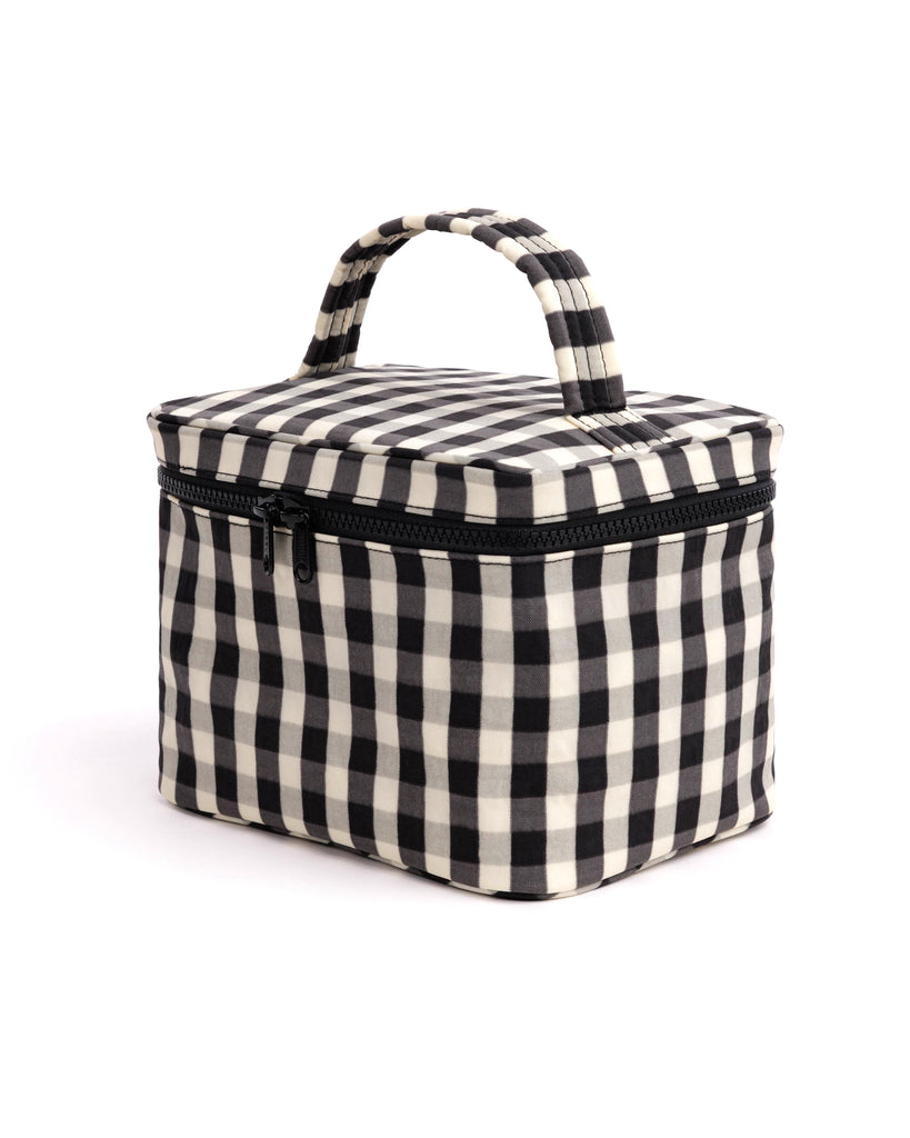 Large Cosmetic Case - Black & Cream Gingham