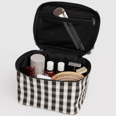 Large Cosmetic Case - Black & Cream Gingham