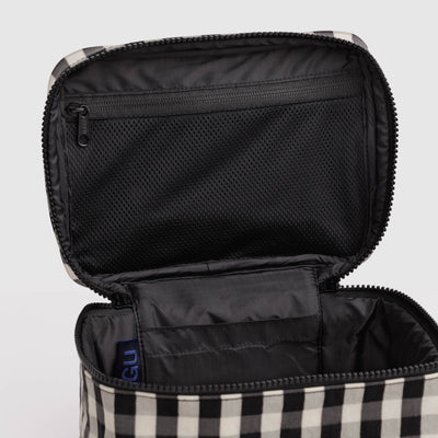 Large Cosmetic Case - Black & Cream Gingham