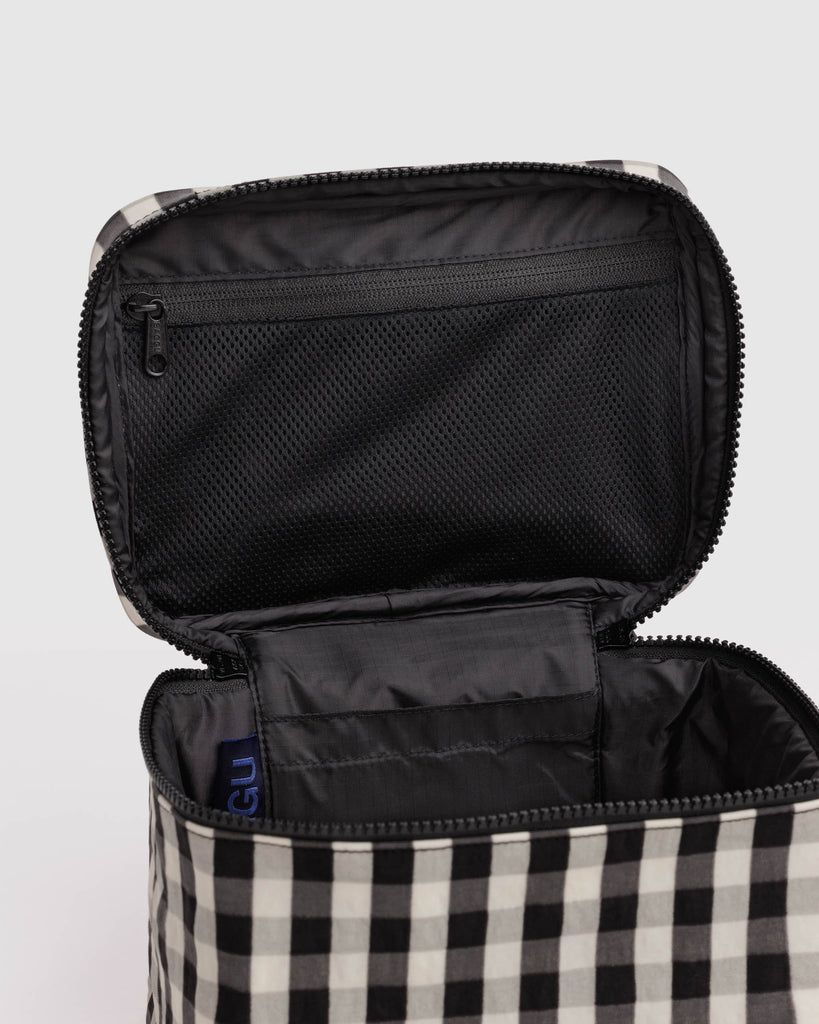 Large Cosmetic Case - Black & Cream Gingham