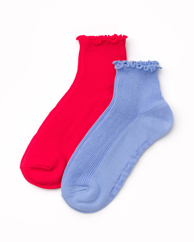 Lettuce Edge Sock Set - Light Blue & Red
