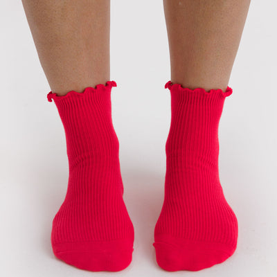 Lettuce Edge Sock Set - Light Blue & Red