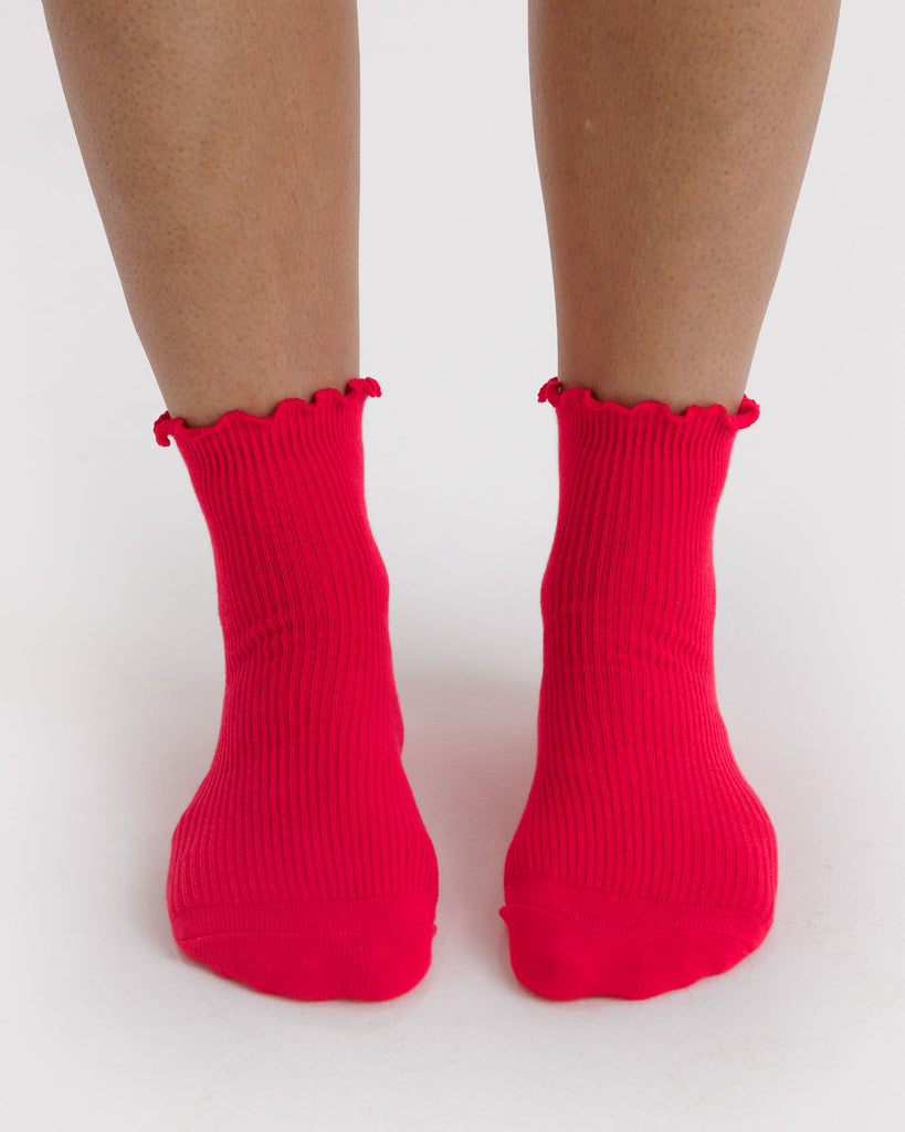 Lettuce Edge Sock Set - Light Blue & Red