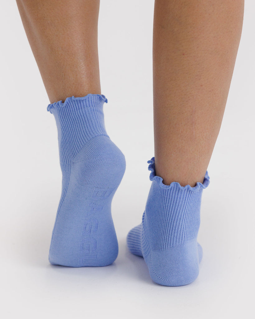 Lettuce Edge Sock Set - Light Blue & Red