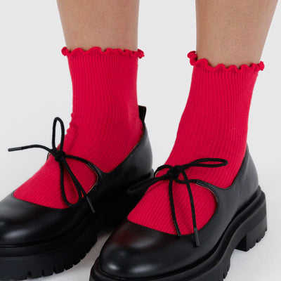 Lettuce Edge Sock Set - Light Blue & Red