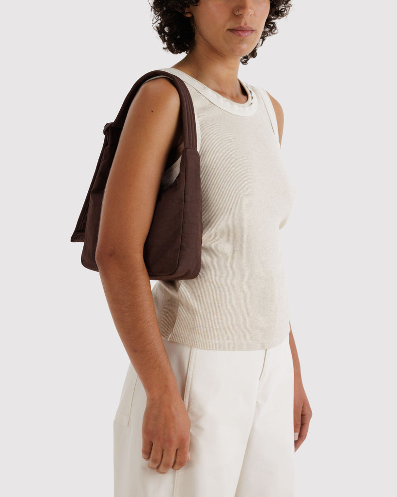 Mini Nylon Shoulder Bag - Coffee