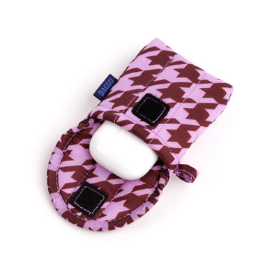 Puffy Earbuds Case - Pink Houndstooth