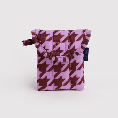 Puffy Earbuds Case - Pink Houndstooth