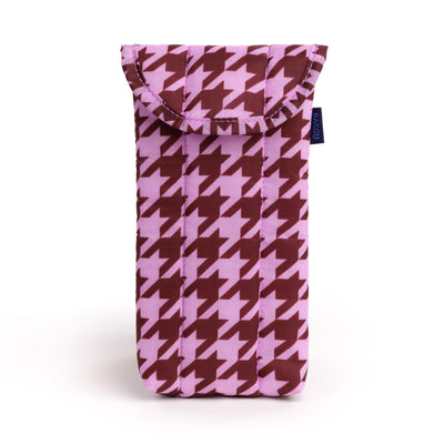 Puffy Glasses Case - Pink Houndstooth