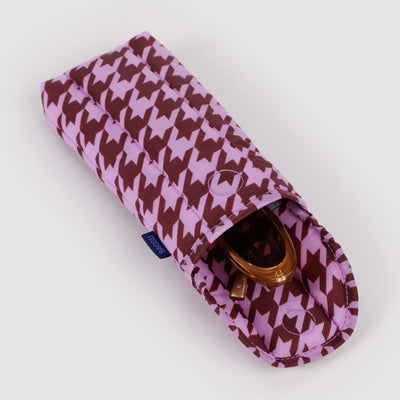 Puffy Glasses Case - Pink Houndstooth