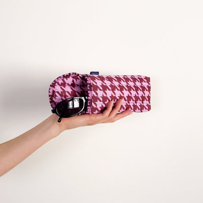 Puffy Glasses Case - Pink Houndstooth