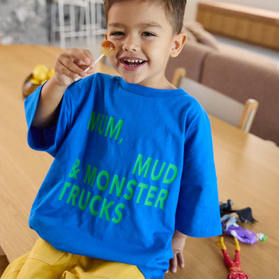 Mum, Mud & Monster Trucks Tee - Blue