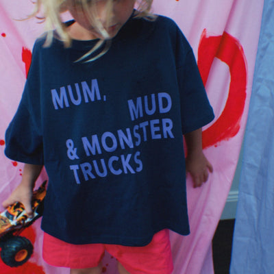 Mum, Mud & Monster Trucks Tee - Navy