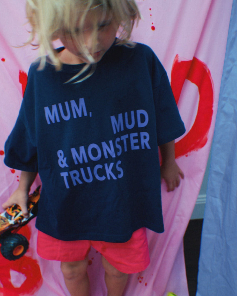 Mum, Mud & Monster Trucks Tee - Navy