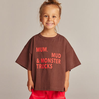 Mum, Mud & Monster Trucks Tee - Brown