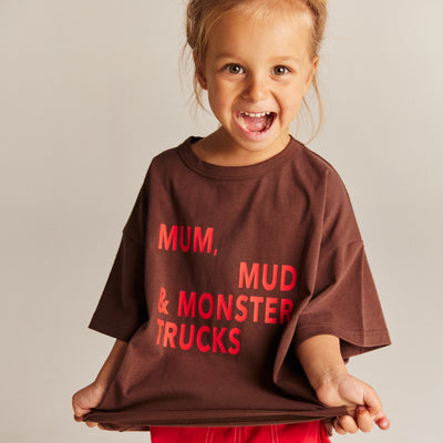Mum, Mud & Monster Trucks Tee - Brown