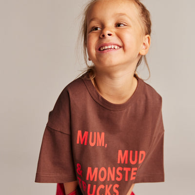 Mum, Mud & Monster Trucks Tee - Brown