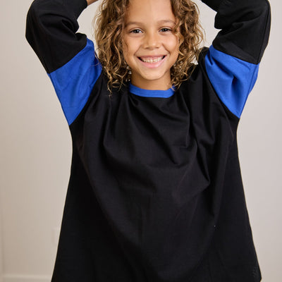 Two Tone Long Sleeve Tee - Black & Blue