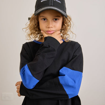 Two Tone Long Sleeve Tee - Black & Blue