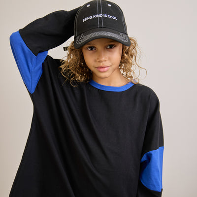 Two Tone Long Sleeve Tee - Black & Blue