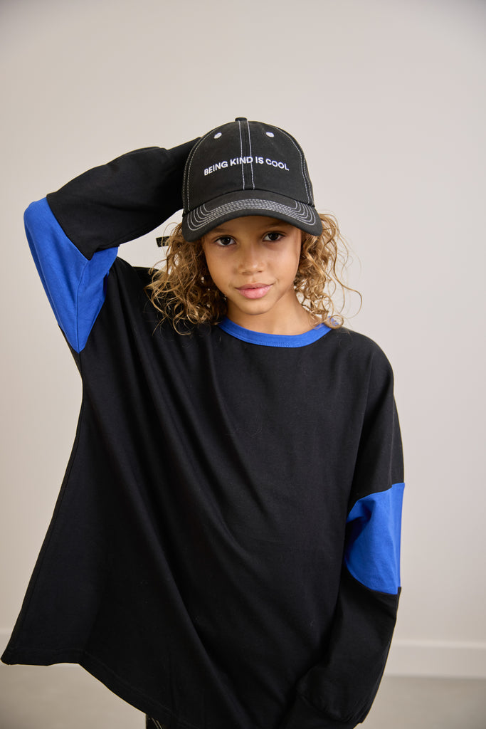 Two Tone Long Sleeve Tee - Black & Blue