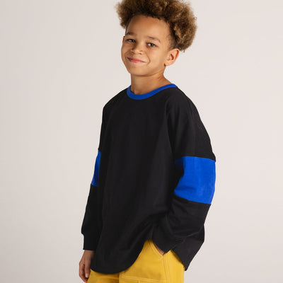 Two Tone Long Sleeve Tee - Black & Blue