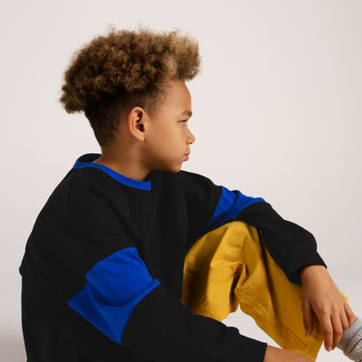 Two Tone Long Sleeve Tee - Black & Blue