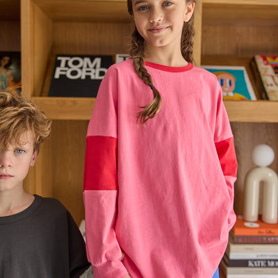 Two Tone Long Sleeve Tee - Pink & Red