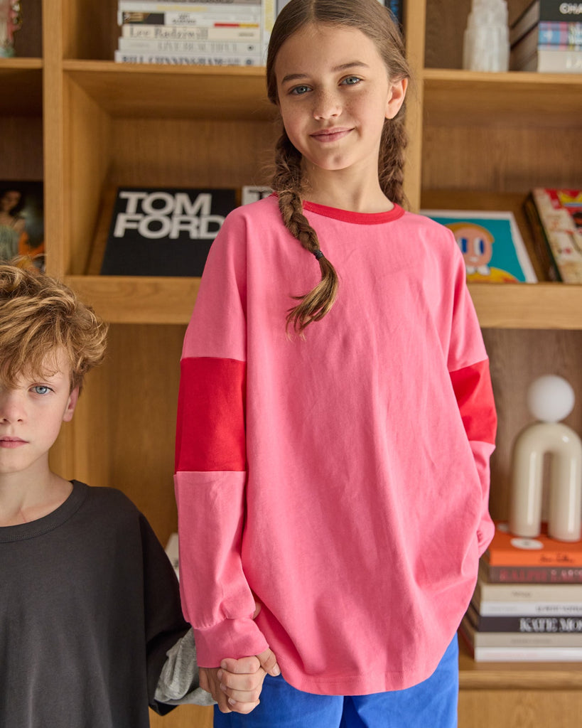 Two Tone Long Sleeve Tee - Pink & Red