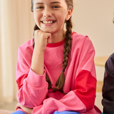 Two Tone Long Sleeve Tee - Pink & Red