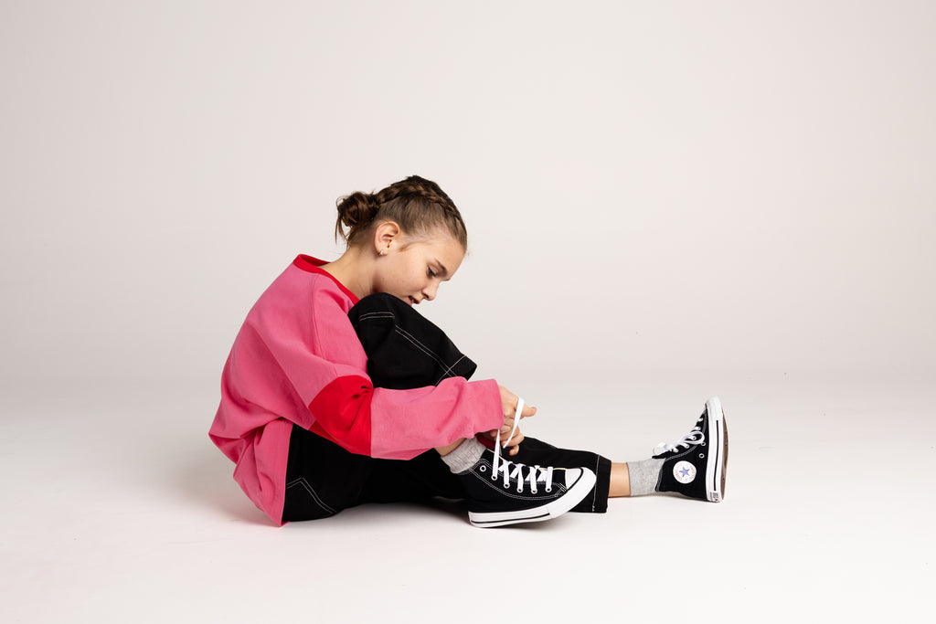 Two Tone Long Sleeve Tee - Pink & Red