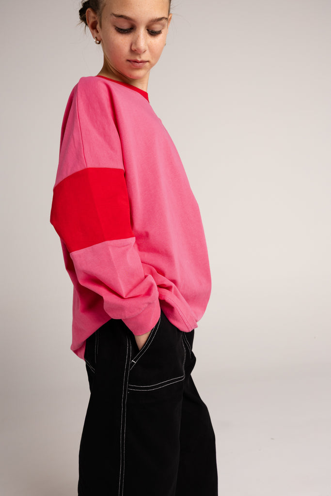 Two Tone Long Sleeve Tee - Pink & Red