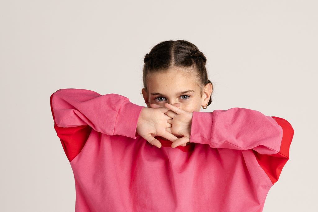 Two Tone Long Sleeve Tee - Pink & Red
