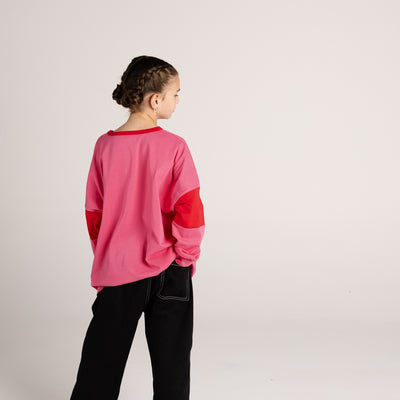 Two Tone Long Sleeve Tee - Pink & Red