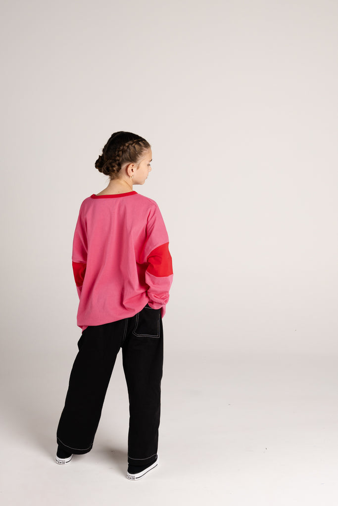 Two Tone Long Sleeve Tee - Pink & Red