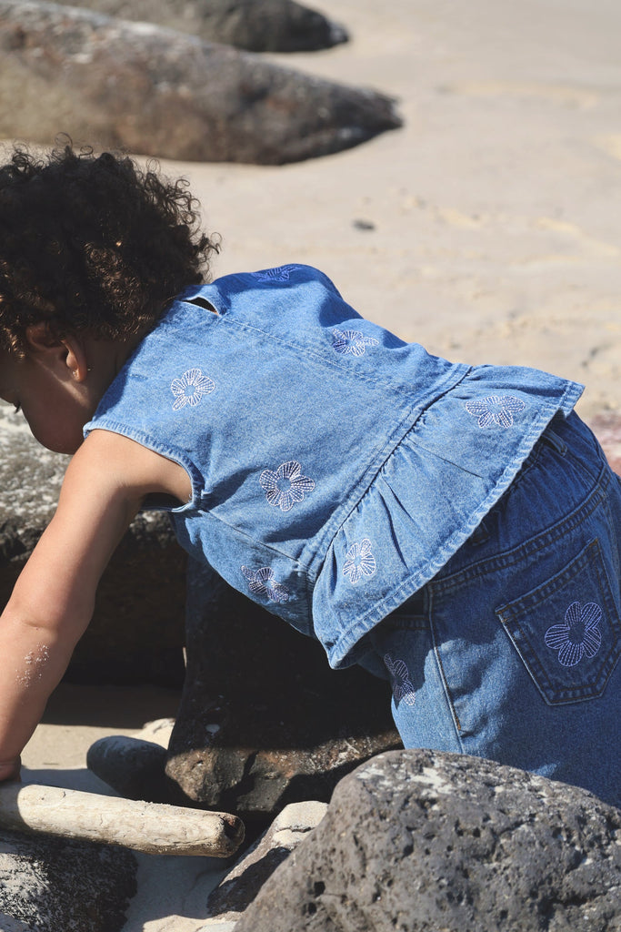 Denim Flower Top