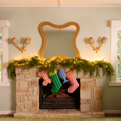 Christmas Stocking - Tan & Pink Stripe