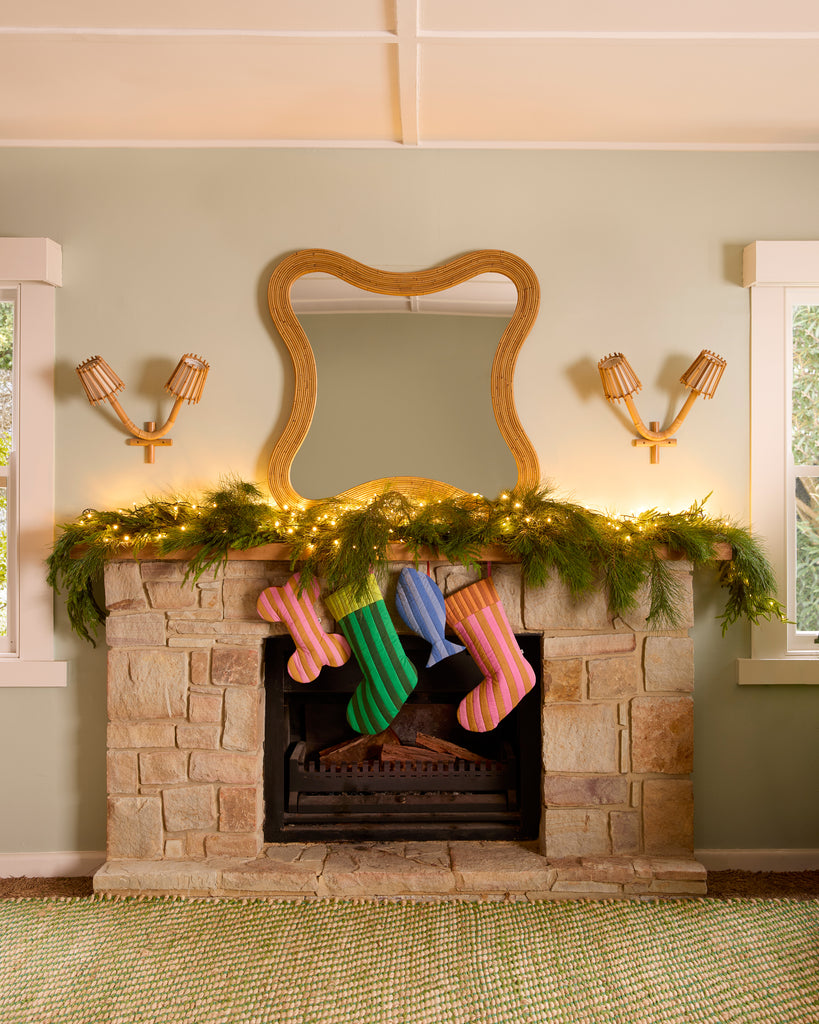 Christmas Stocking - Tan & Pink Stripe