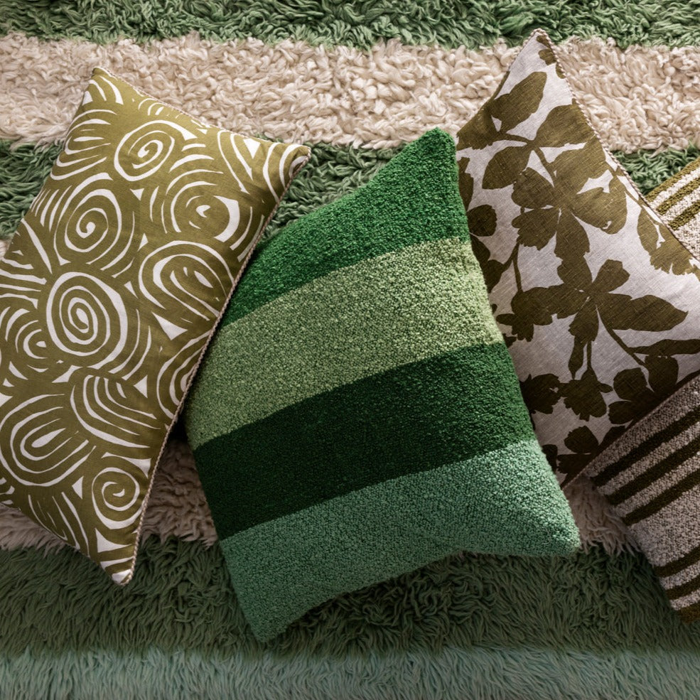 Paper Plane - Bonnie & Neil - Boucle Wide Stripe Cushion Cover - Greens