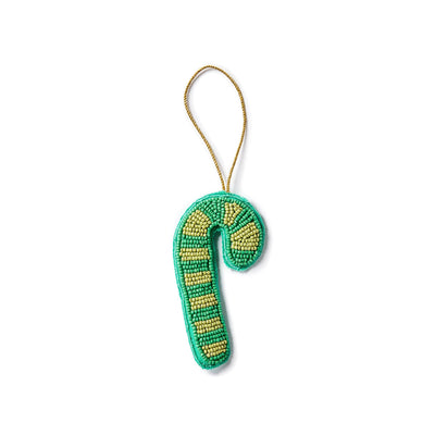 Christmas Decoration - Beaded Green Candy Cane