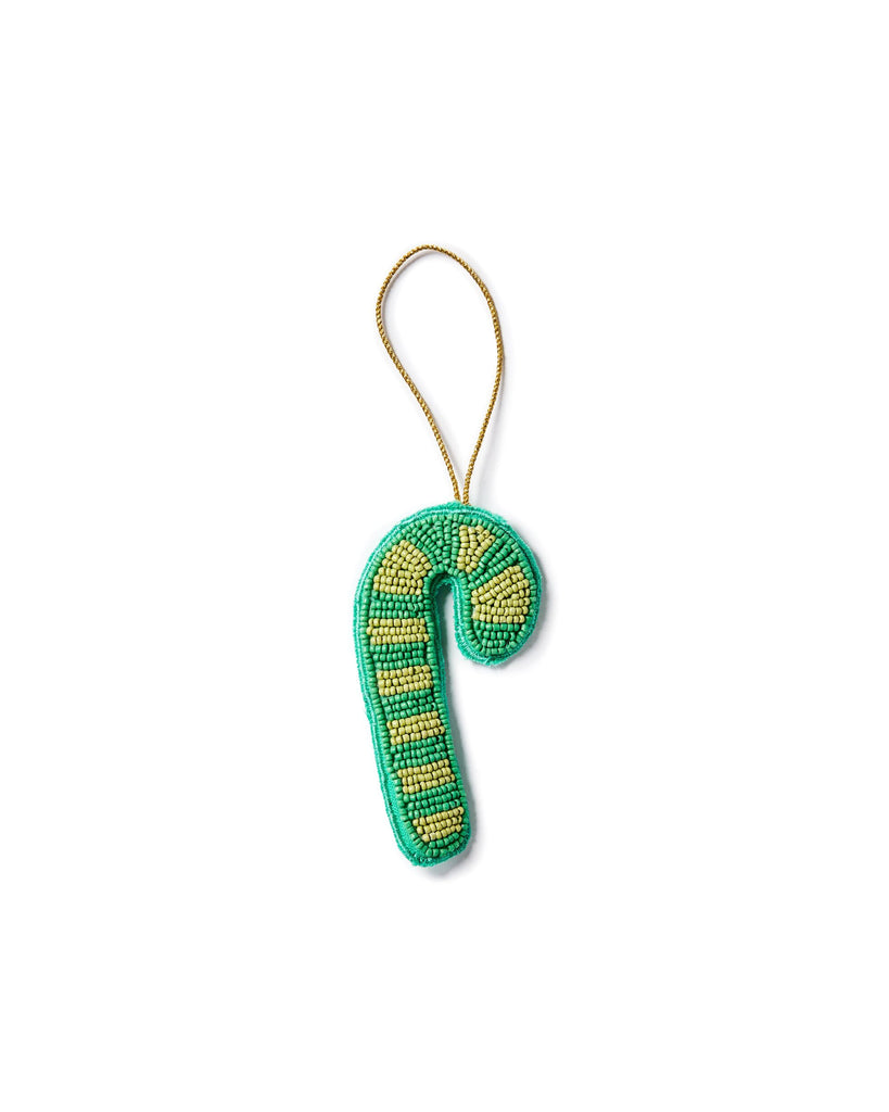 Christmas Decoration - Beaded Green Candy Cane