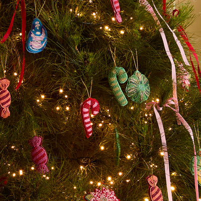 Christmas Decoration - Beaded Green Candy Cane