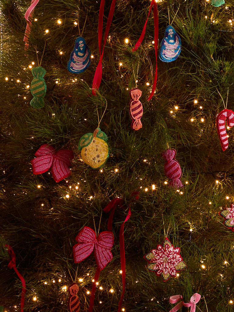 Christmas Decoration - Beaded Pink Bow