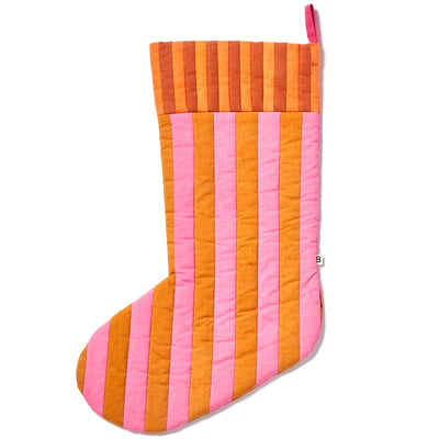 Christmas Stocking - Tan & Pink Stripe