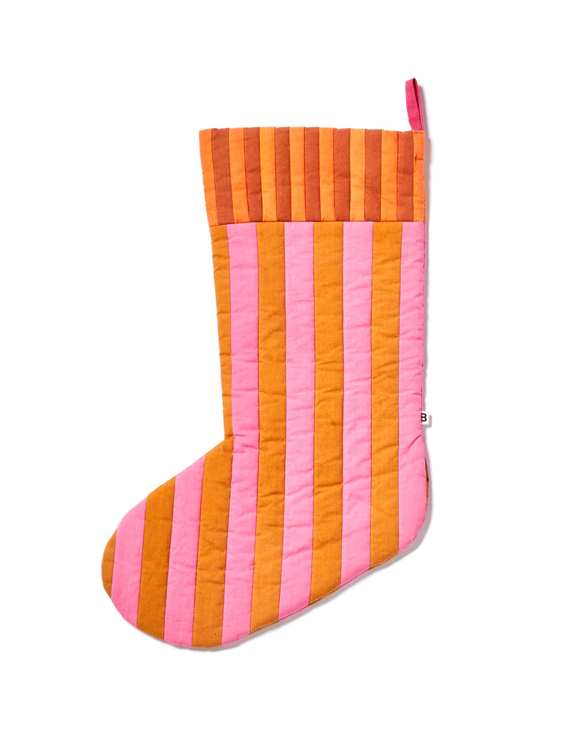 Christmas Stocking - Tan & Pink Stripe