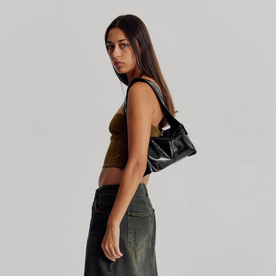 Paper Plane - Brie Leon - Luca Shoulder Bag - Black Glossy Crinkle
